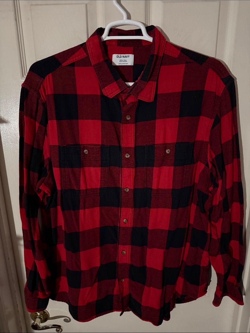 Old Navy Red and Black Buffalo Plaid Button-Down Double Brushed Flannel Shirt